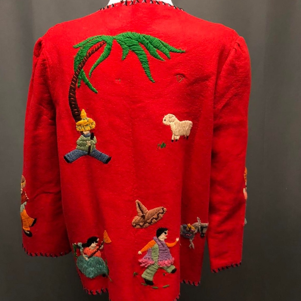 Vintage 40s-50s hand embroidered felt Mexican  blazer jacket